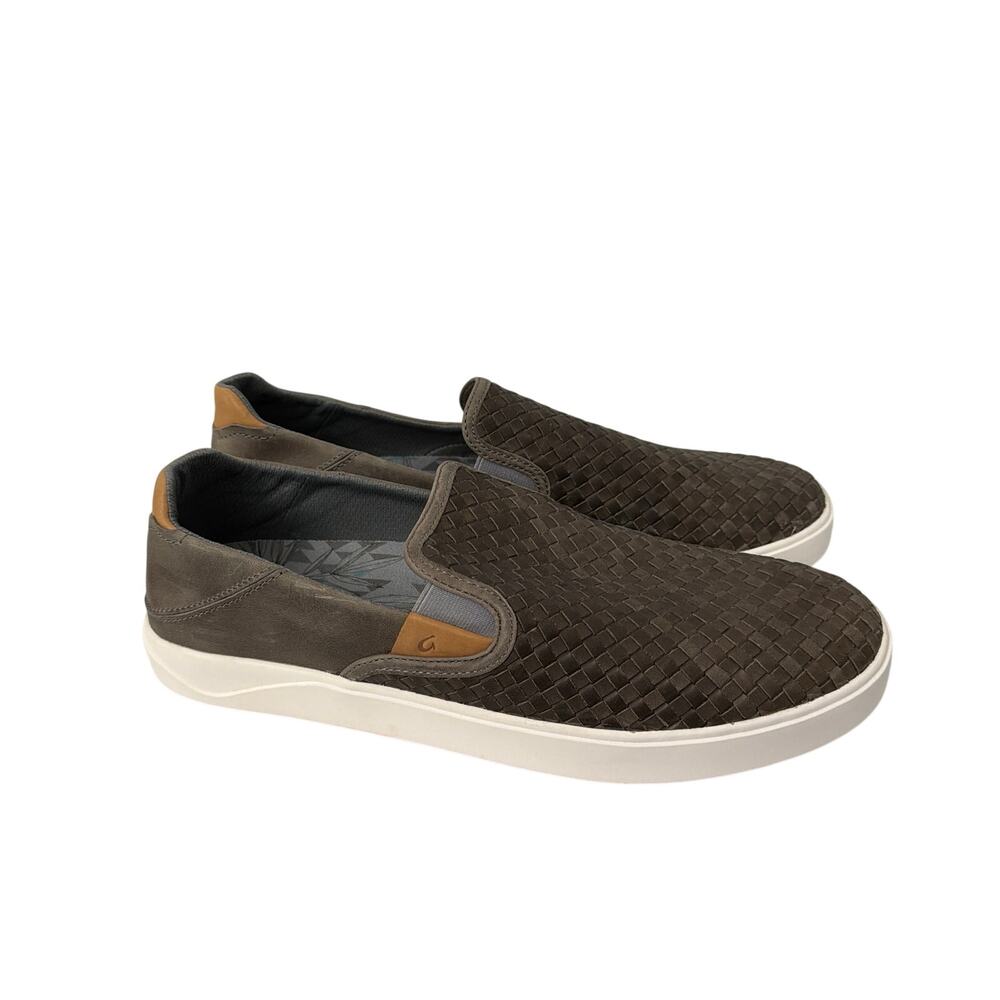 OluKai Shoes Mens Size 13 Gray Lae'ahi Lauhala Woven Leather Slip On Casual